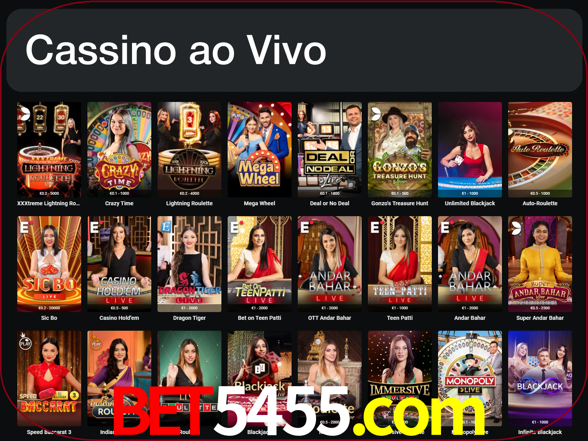 Jogue jogos de cassino com um verdadeiro dealer.